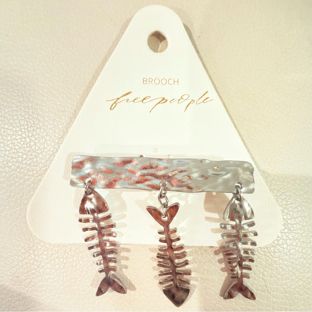 Free People Fish Outta Water Brooch Silver Fishbone Pin